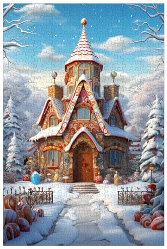 1000-teiliges Holzpuzzle für Erwachsene, Buntes Weihnachts-Lebkuchenhaus (D ; 1000)