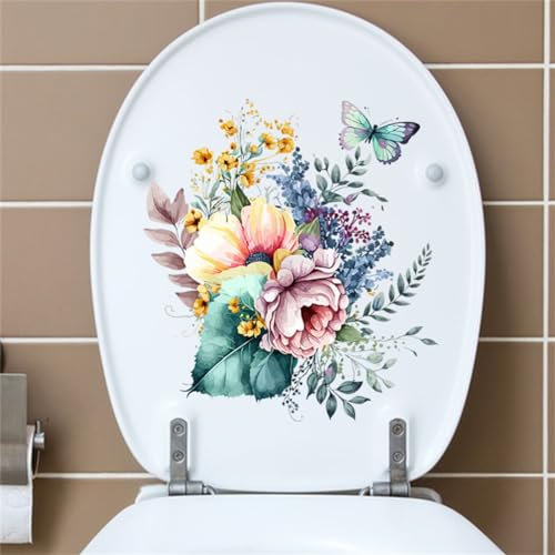 Niwugady Stickers Abattant WC Autocollants Amovibles pour Abattant de WC Motif Papillons et Fleurs