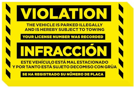 Parking Violation Stickers Hard to Remove, Joyfulmap 100Pcs Super Stick No Parking Stickers for Cars and Trucks, Final Notice Tow Warnings, No Parking Stickers, 20.32x12.7cm/8x5 in, Yellow