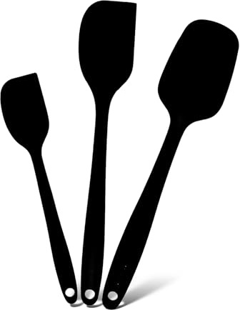 Spatule et cuillère Silicone (Lot de 3) [Sans Bisphénol] [Premium : 40gr / 85gr / 90gr] (Noires)