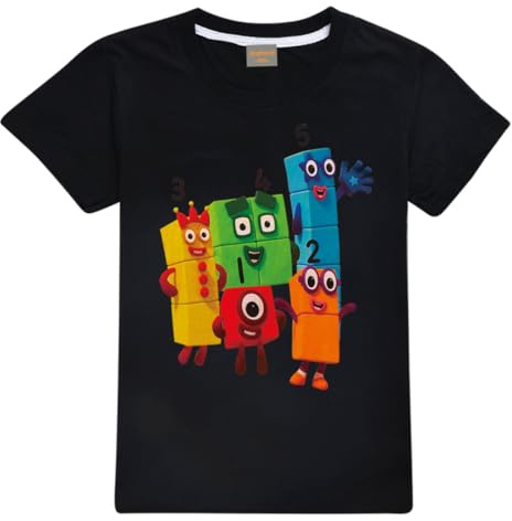 Jicahond Kids Number Prints Summer Top Tee T-Shirt Boys Girls Number Cotton Tops (Black,7-8Y,7 Years,8 Years)