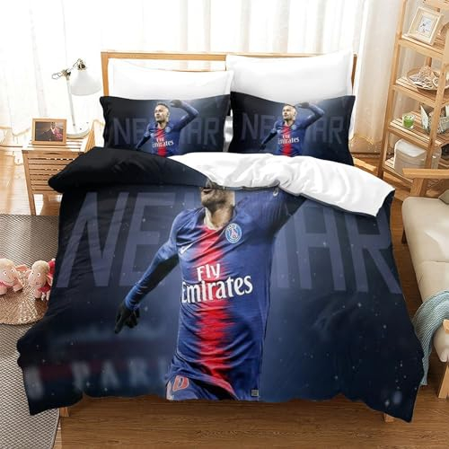 tanzhenning Neymar Bettwäsche 3D Print Bettbezug 3 Teilig Weiche Mikrofaser Kinder, Jungen, Mädchen Und Kissenbezug Haltbar Atmungsaktive Super King(260x220cm)