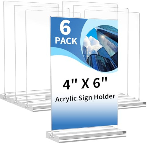 6 Stück Aufsteller A6, Acryl Tischaufsteller A6,Menükartenhalter,Fotohalter | Tischnummern mit Abnehmbarem Basis,T-Ständer Werbeaufsteller beidseitige Präsentation, für Restaurants, Café, Ausstellungen