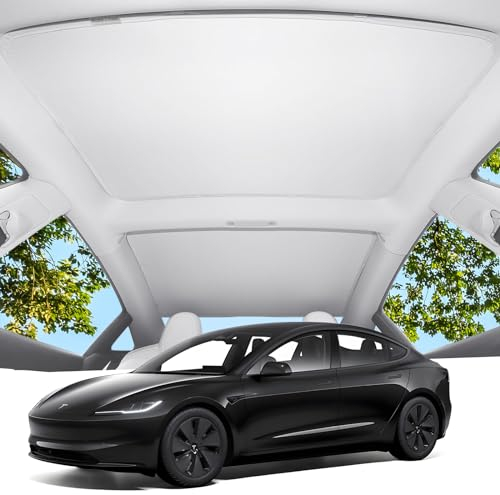Tesla Model 3 Highland Sonnenschutz Dach 【Blockiert 99% UV, keine Durchhanglücke!】 Premium-Sonnenschutz für Modell 3 hält kühlend, lichtdicht, faltbarer Sonnenschutz für Glasdach, 2024 Tesla Model 3