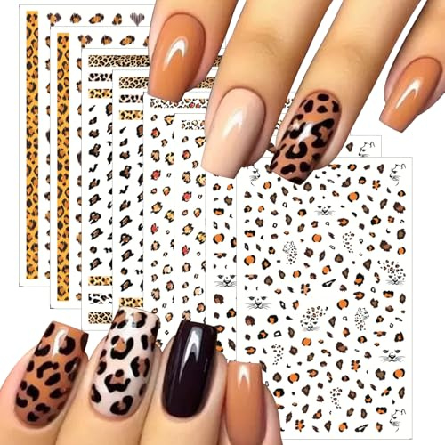 Nagelaufkleber mit Leopardenmuster für Nagelkunst, 3D-Aufkleber, holografischer, Schlangenmuster, buntes Leopardenmuster, Nageldesign für Damen und Mädchen, Maniküre-Dekoration, 8