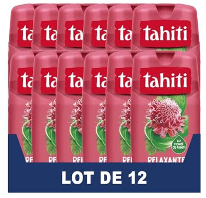 TAHITI - Gel Douche Tahiti Parfum Rose Exotique - Formule à Base d'Ingrédients d'Origine Naturelle - Lot de 12 x 250 ml