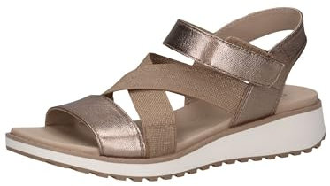 CAPRICE Damen Sandalen flach mit Klettverschluss Elastisch, Beige (Taupe Metallic), 42 EU
