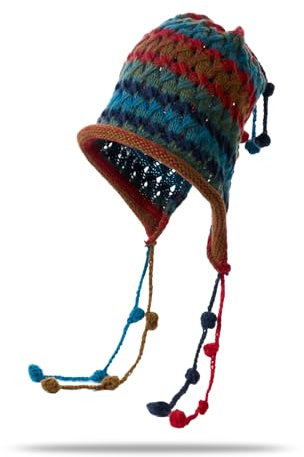 YAMEE Strickmütze für Damen mit Ohrenklappe Warme,Wintermütze Damen Gestrickte mit Quaste Modisch Niedlich,Damen Winter Warm Retro Beanie Winddicht,Freien Sport Kappe Ski Mütze