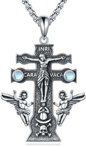 YAFEINI Caravaca Kreuz Halskette Sterling Silber Caravaca Doppelkreuz mit Engeln Kruzifix Halskette Schmuck Geschenke für Frauen Männer