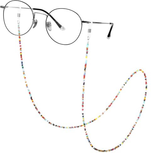 BESTYASH 2 Stück Bunte Perlen Brillenketten Für Damen & Mädchen, Handgefertigte Brillenkette Mit Anti-Rutsch Clips, Brillenband Für Sonnenbrillen Und Gesichtsmasken, 27,5 Zoll Länge