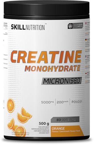 Skill Nutrition Micronized Creatine Monohydrate Orange | High-Absorption Formula with Refreshing Flavor | Boosts Strength, Muscle Growth, and Recovery | Vegan-Friendly, Halal| 500g