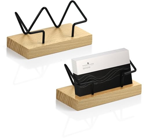 WERJOURU Visitenkartenhalter für Schreibtisch, Visitenkartenhalter, Holz, für Büro, Tischplatte (schwarz), 2 Stück