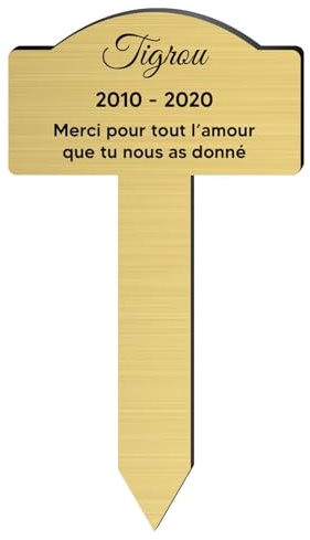 DECOHO - Plaque funeraire Personnalisable pour Animaux - Plaque commémorative avec Piquet - Gravure Laser Durable - 4 Lignes de Texte 100 - Or