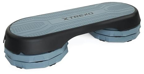 TREXO Aerobic Step 107x 42 cm Für Cardio- und Fitnesstraining Höhenverstellbar 10-15-20 cm Langlebig aus Polypropylen und TPR Aerobic Step von hoher Qualität bis zu 250 kg Grau