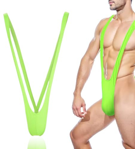 QOWIJEX 1 Pièce Maillot de Bain Sexy pour Homme Manikini Thong Costume de Halloween Cadeau de Noël,Vert Fluorescent