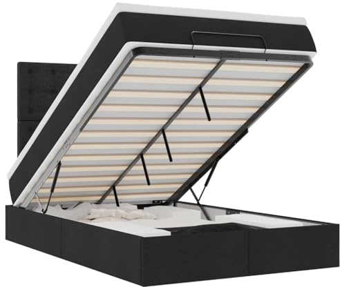vidaXL Ottoman-Bett mit Matratze Schwarz 120x200 cm Stoff, Bettrahmen, Bettgestell mit Stauraum, Polsterbett, Bettgestell, Bettrahmen mit Stauraum