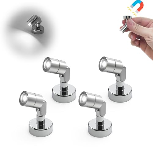 Suzeyar Miniature LED en métal, petite lampe de poche avec base magnétique, lumières LED rechargeables, mini projecteur sans fil pour œuvres d'art, peinture, vitrines de bijoux, artisanat (blanc froid