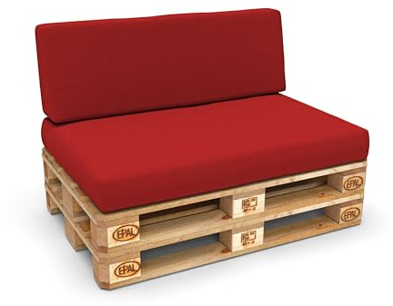 POKAR Palettenkissen Palettenauflagen mit abnehmbarem Bezug Palettenmöbel Palettensofa 2er Set: Sitzkissen 120x80 + Rückenlehne 120x40, Rot