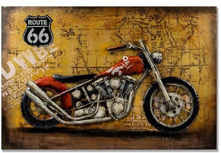 formano Metall Wandbild Motorrad 3D-Optik 90x60 cm Künstlerhand gestaltet bemalt Wanddeko Biker Geschenk Garage Dekoration Vintage Retro Industriedesign Metallbild Wandskulptur Motorradliebhaber