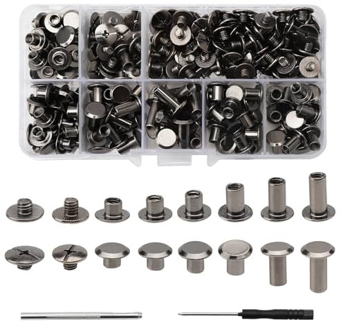 110 Pezzi Set di Viti Chicago per Rilegatura Set Viti per Rilegatura Chicago Kit Kit di Rivetti a Vite per fai da te in pelle borse artigianato colletto stoviglie bagagli M5 x 4 5 6 8 10 12 mm