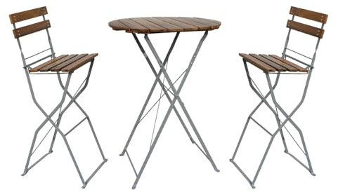 Mojawo Biergarten Set Biergartengarnitur Stehtisch + 2 Hochstühle 80x80x110cm Akazienholz und pulverbeschichteter Stahl