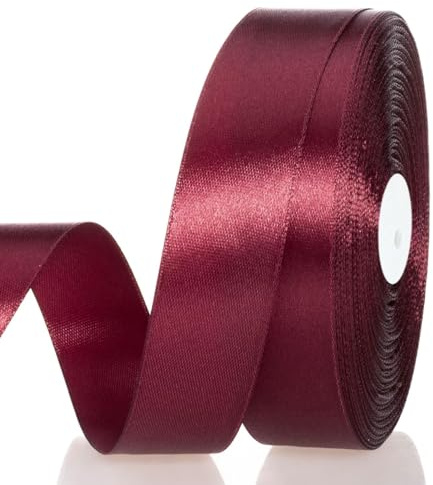Satinband Weinrot 25 mm Breit Schleifenband, 91 m Geschenkband Stoffband Satin Dekoband Seidenband zum Basteln, Geschenkverpackung, Kunsthandwerk, Geburtstag Hochzeit Taufe Weihnachten Dekoration