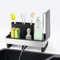 Spülbecken Organizer, Küchen Spüle Sink Organizer aus Edelstahl, Selbstentleerende Spülorganizer, Abnehmbare Schwammhalter und Spüllappenhalter Küchenzubehör für Schwamm, Bürste, Spülseife (Schwarz)
