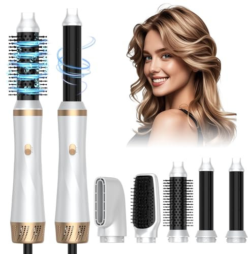 Airstyler 5 IN 1, 1000W Hairstyler Lockenstab Föhnbürste mit warmluftbürste,rundbürstenföhn, Lockenstab, Haarglätter Bürste, 3 Temperatur Haarstyler für Haar Volumen, Glätten, Locken und Föhnen