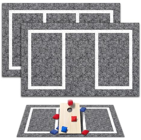 Lot de 2 tapis de cornhole de 1,5 x 2,4 m, tapis de cornhole durables avec dos imperméable, surface en feutre pour la stabilité de la planche et la protection du sac de lancer, surface de jeu en plein