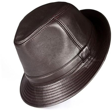 Herren Lederhut Jazz-Zylinder Herbst/Winter Lederhut Schwarz Herren Mittleres Alter Ältere Herren und Damen Dünner Einzelhut Braun Hüte für Männer(Brown,XXL)