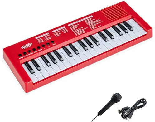 COSTWAY 37 Key Keyboard Piano, Portable Digital Piano with Microphone, 8 Rhythms, 8 Tones & 22 Demos, Electric Keyboard for Beginners (Red)