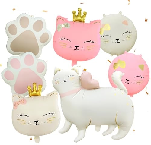7 Stück Katzen Ballons Geburtstag Deko, Katzen Deko Luftballons | Helium Luftballon Katz, Folienballons katzen, Katze Kindergeburtstag Party deko, für Babyshower, Geburtstag, Hochzeit
