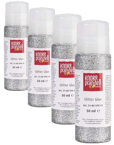 Knorr Prandell 218099070 Glitter Glue 50 ml, Farbe: Silber-Regenbogen (Packung mit 4)