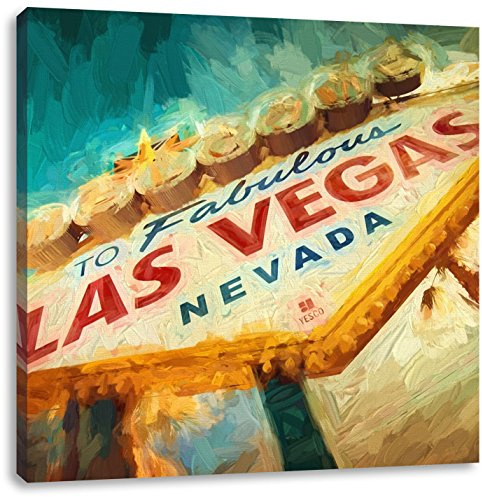 Pixxprint Las Vegas Schild im Retro-Look, Größe: 60x60 cm, Leinwandbild Quadratisch, Wandbild, Kunstdruck, fertig bespannt