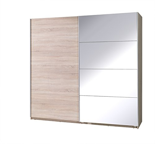 Kleiderschrank mit Spiegel Schrank Garderobe Zweitürenschrank Schwebetürenschrank Schwebetüren 2-Türig Corse III (Eiche Sonoma)