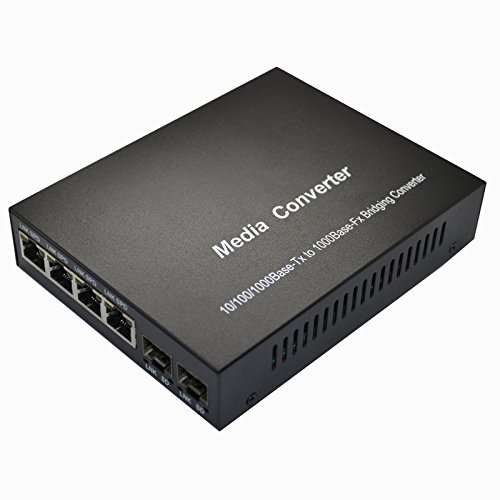 Jeirdus Convertisseur de média Gigabit Ethernet fibre optique avec 2 fentes SFP vers 4 ports RJ45, 10/100/1000 m