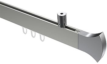 Interdeco Gardinenstange mit Innenlauf eckige Innenlaufstange (Deckenbefestigung) Edelstahl-Optik/Chrom Typ 10213034, 240 cm