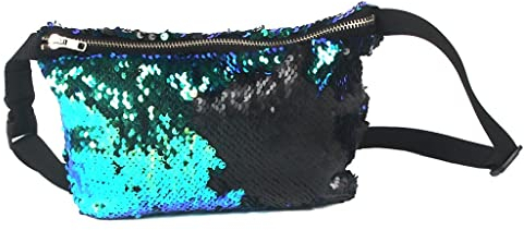 F Fityle Glitter Pailletten Damen Schultertasche Umhängetasche Crossbody Tasche Bauchtasche Gürteltasche, Farbig + Schwarz, M