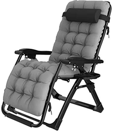 LHNLY-Liegen Liegestuhl Relaxstuhl Gartenliege mit Getränkehalter | Klappbare Gartenstuhl mit Kissen und Fußstütze | Saunaliege Liegender Recliner mit Auflagen Outdoor Garten Wohnzimmer, Grau