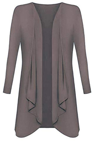 Womens Ladies Plus Size Long Sleeve Waterfall Cardigan Top Duster Coat Jacket, XL 16-18 Plus Size, Mocha