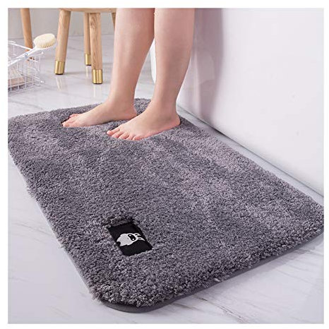 HONGBI rutschfeste Hochflor Badteppiche, Maschinenwaschbare Badematte, Badvorleger mit Wasserabsorbierenden, Weichen Mikrofasern Grau2 40x60cm