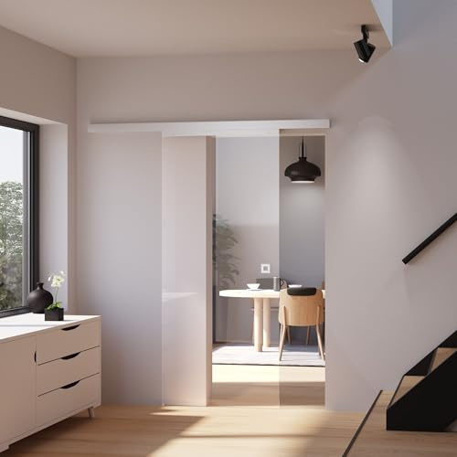 inova Glas-Schiebetür 755 x 2035 mm Klarglas Alu Komplettset mit Lauf-Schiene und Quadratgriff inkl. beidseitigem Softclose
