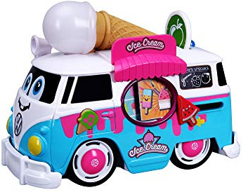 Bb Junior VW Magic Ice Cream Bus: Spielzeugauto VW Bus mit Licht & Sound, 3 Sprachen (DE/EN/FR), ab 12 Monaten, 20 cm, blau-weiß (16-88610)