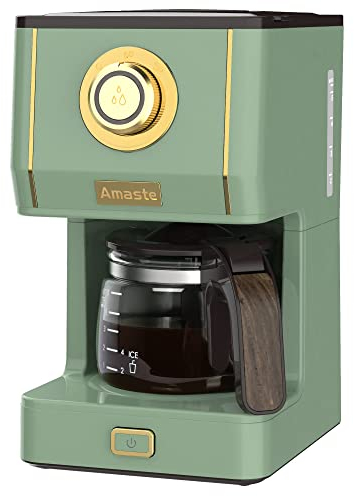 Amaste Cafetera de goteo, cafetera con cafetera de vidrio de 25 onzas, cafetera de estilo retro con filtro reutilizable y tres modos de preparación, mantiene el calor de 30 minutos, verde matcha