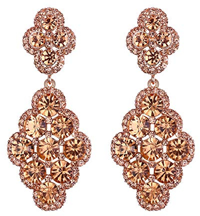 EVER FAITH Damen Ohrringe Hochzeit Braut Rhombus Strass Kristall Hohl Kronleuchter Ohrhänger Champagner Farbe
