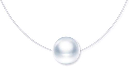 MicLee Damen 925 Sterling Silber Halskette Perle Anhänger Transparente Angelschnur Nylonkette Kette mit Geschenkbeutel Super Geschenk für Paar Pärchen Mutter Tochter