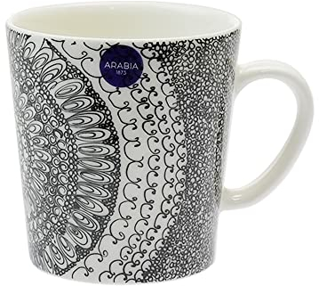 Arabia Pyörre Tasse 0,3l Porzellan Schwarz-Weiß Spülmaschinenfest, Maße: ca. 8,2cm x 10,7cm x 8,7cm, 1058906