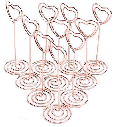 YuuHeeER Set of 12 Heart Shaped Table Number Place Card Holder Stand Clips Wedding Gold Rose Gold