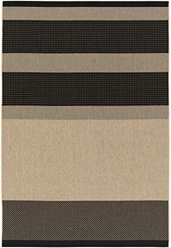 DomDeco In- & Outdoor Teppich UMAR mit Flachgewebe - wetterfest & robust für Garten/Terrasse/Balkon oder Innenräume, aus Kunstfaser, Schwarz-Beige in 120x170cm