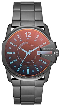 Diesel Watch Master Chief Three-Hand watch for Men, 46mm case size, Stainless Steel Watch with leather strap